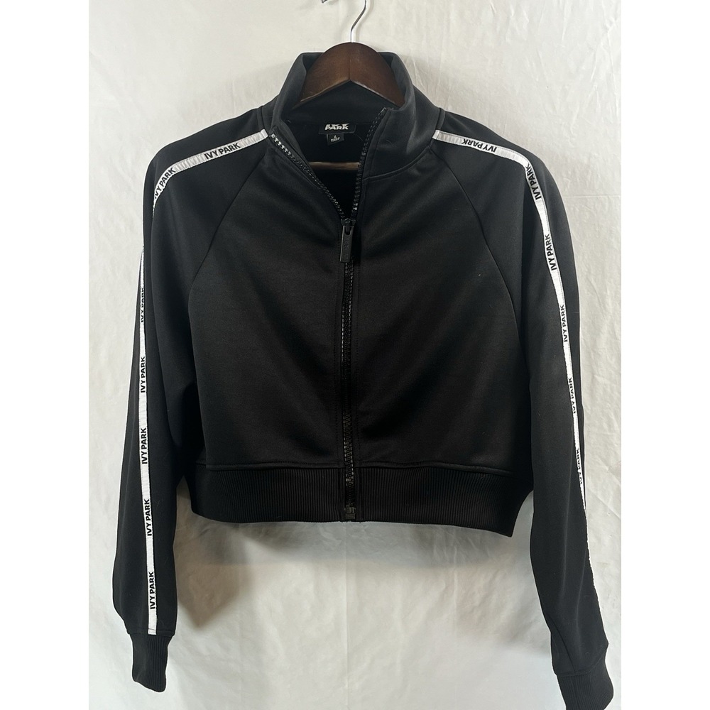 Ivy Park Women's Crop Track Jacket Black Zip Front Logo Tape L Beyonce Turkey